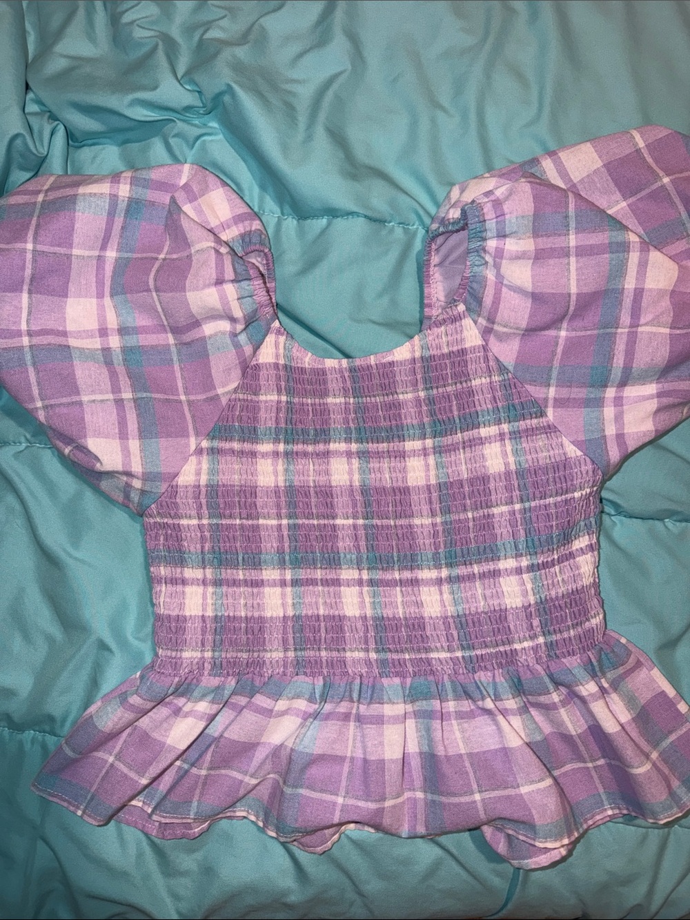 entro Purple and Aqua Plaid Smocked Tank - Picture 3 of 3